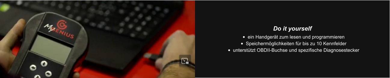 Do it yourself •	ein Handgerät zum lesen und programmieren •	Speichermöglichkeiten für bis zu 10 Kennfelder •	unterstützt OBDII-Buchse und spezifische Diagnosestecker
